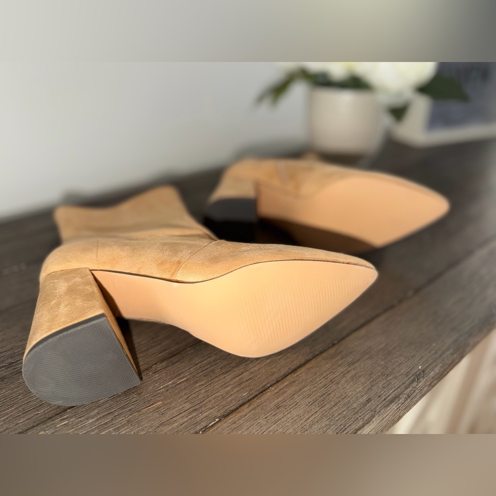 Camel Suede Pointed Toe Ankle Boots | Block Heel | Size 7 - Picture 4 of 5